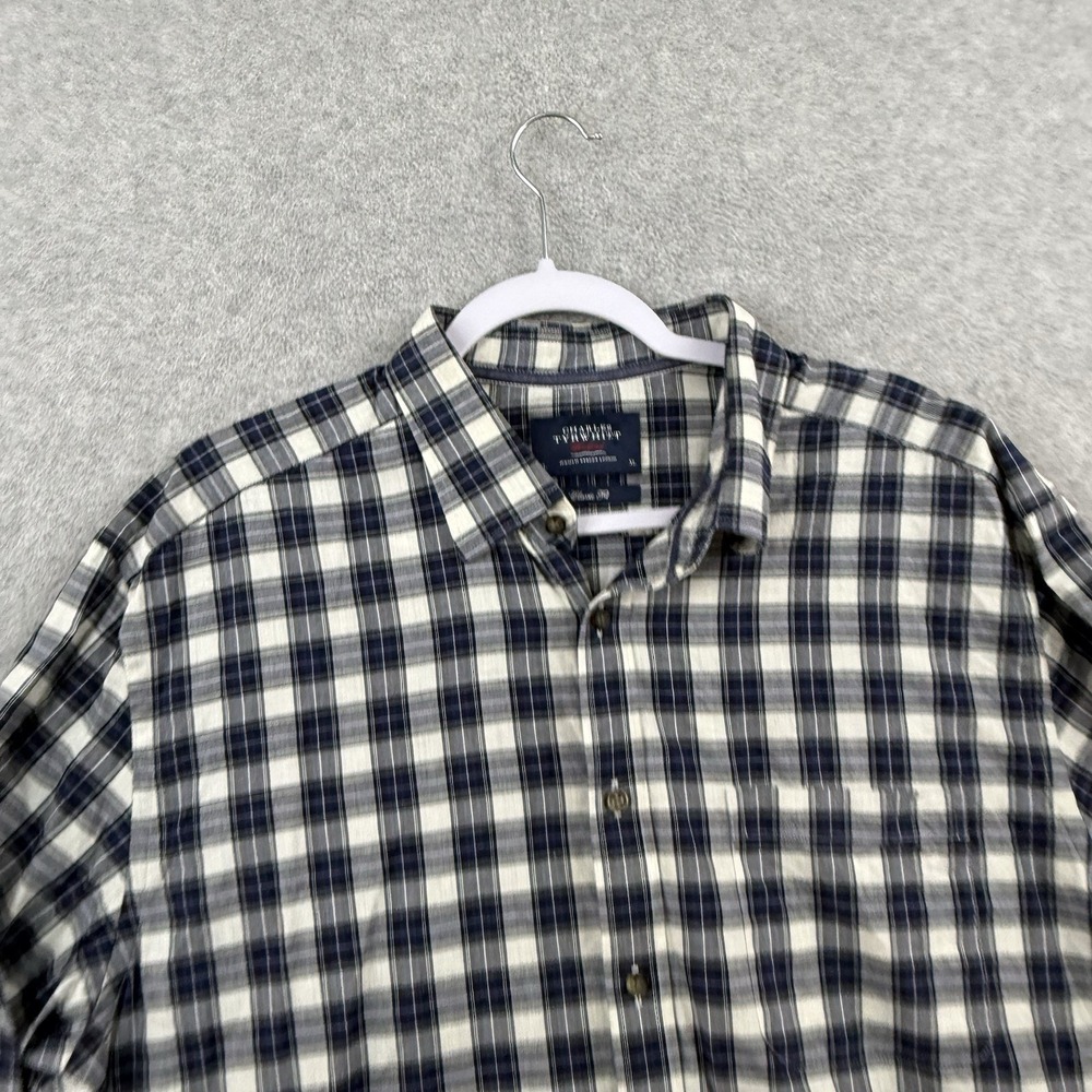 Charles‎ Tyrwhitt Weekend Men's Shirt XL Slim Fit Long Sleeve Blue Gray Plaid